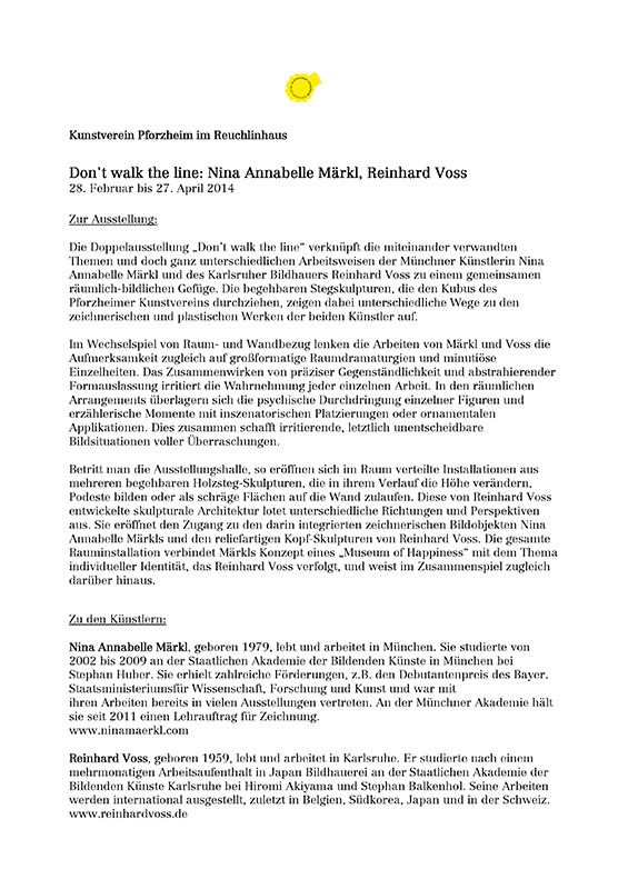 2014 Don't walk the line Kunstverein Pforzheim Bettina Schönfelder Einfuehrung